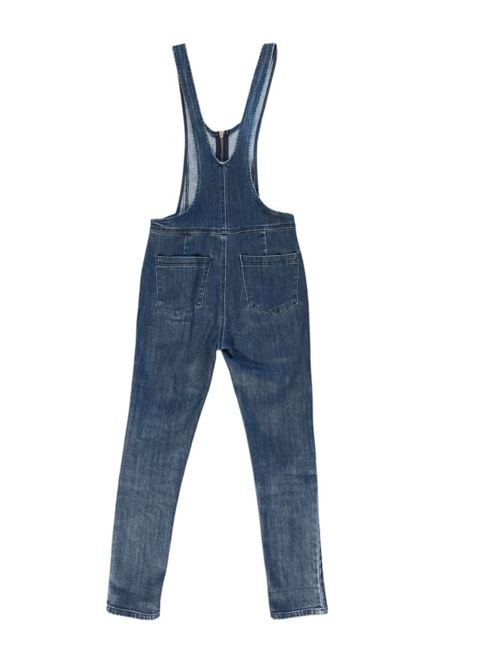 Free People Blue Denim Skinny Overalls Jumpsuit